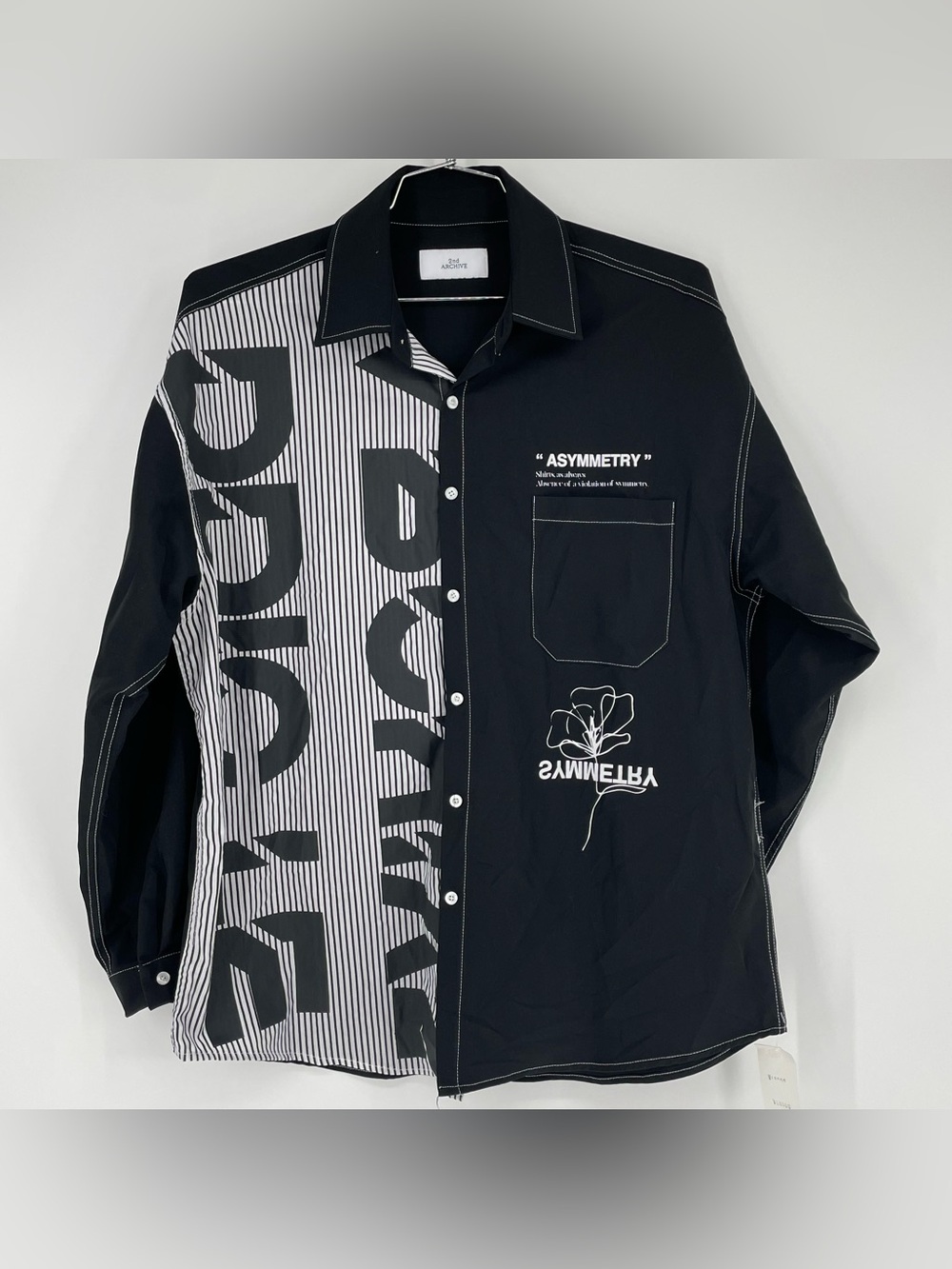 The 2nd Archive Asymmetry button shirt relaxed, unisex graphic Korean streetwear